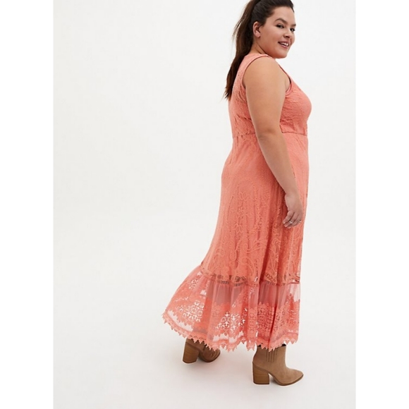 Torrid Coral Lace Button Front Maxi Skater Dress - Picture 5 of 16